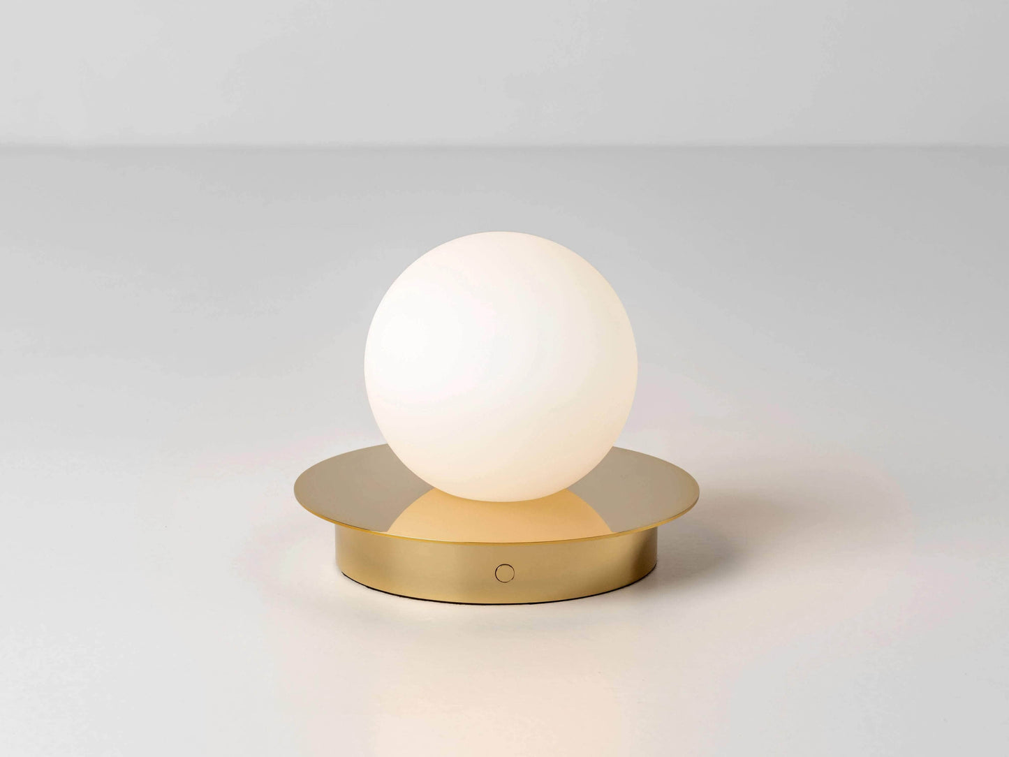 Brass opal disk rechargeable table lamp