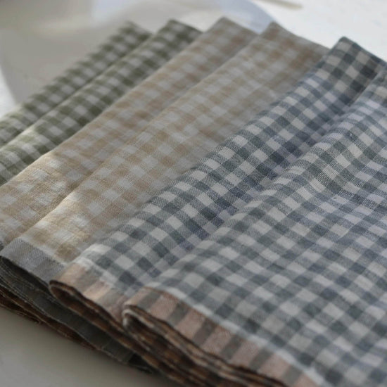 Green Gingham Linen Kitchen Towels - Set of 2