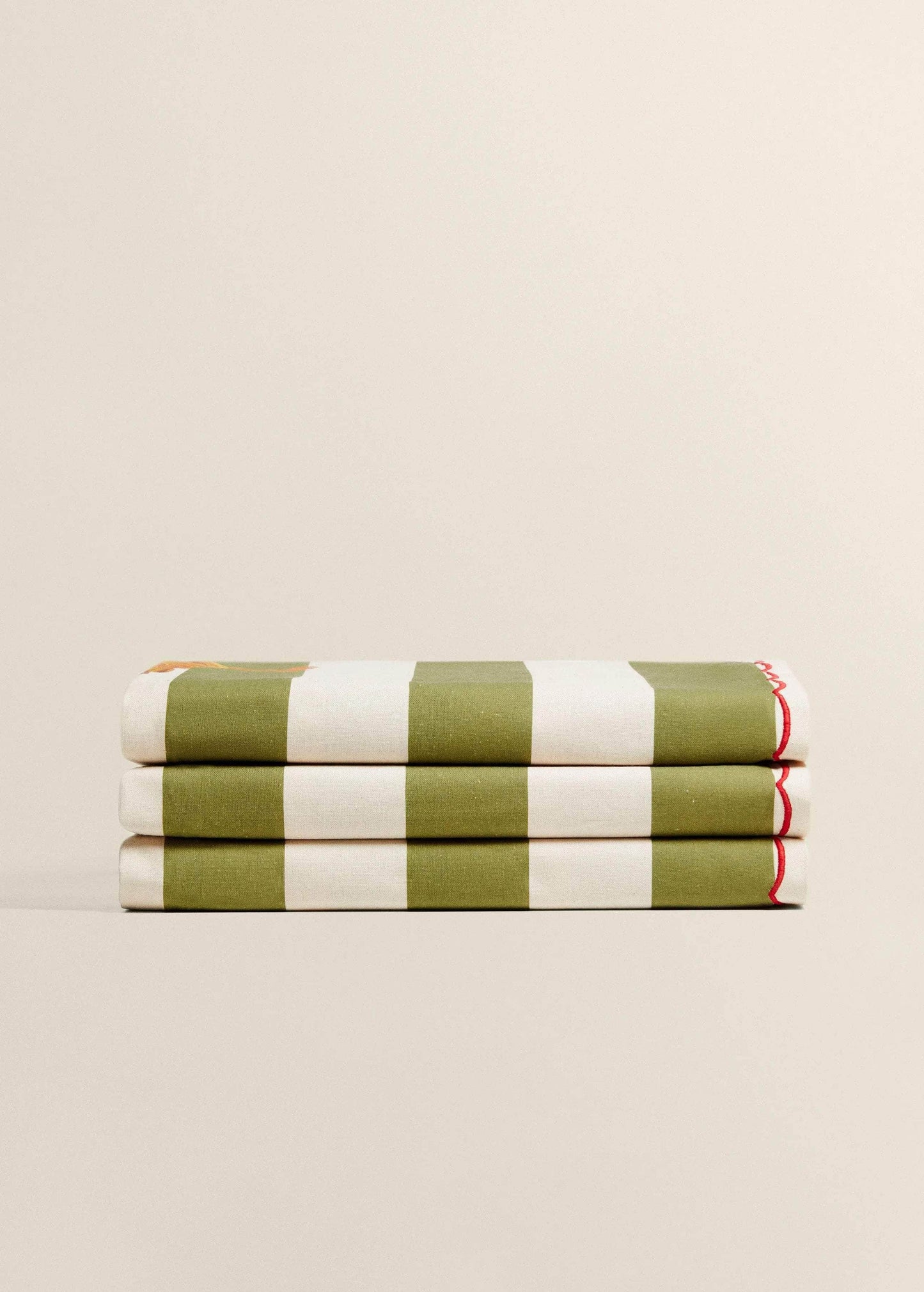 Cotton Green Striped Rooster Tablecloth
