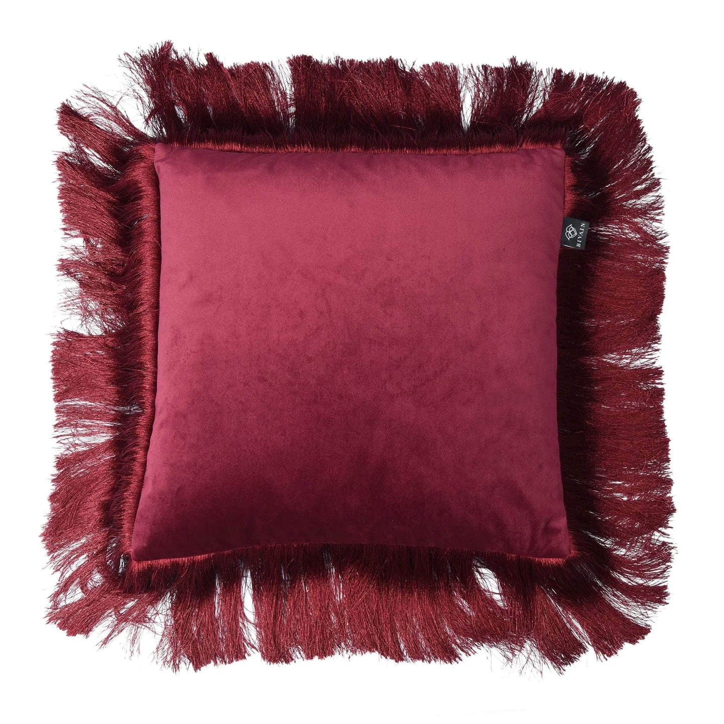 Mulberry silk twill and velvet red lobster-print cushion with fringes