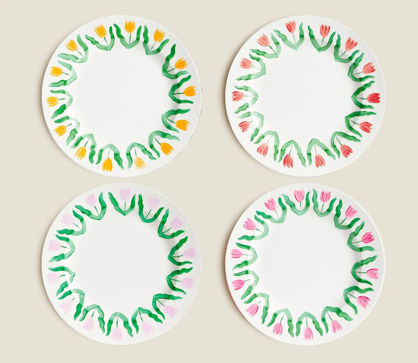 Porcelain Tulip Set of 4 Plates