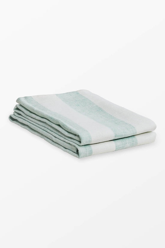 Turquoise + White Stripe Linen Kitchen Towels - Set of 2