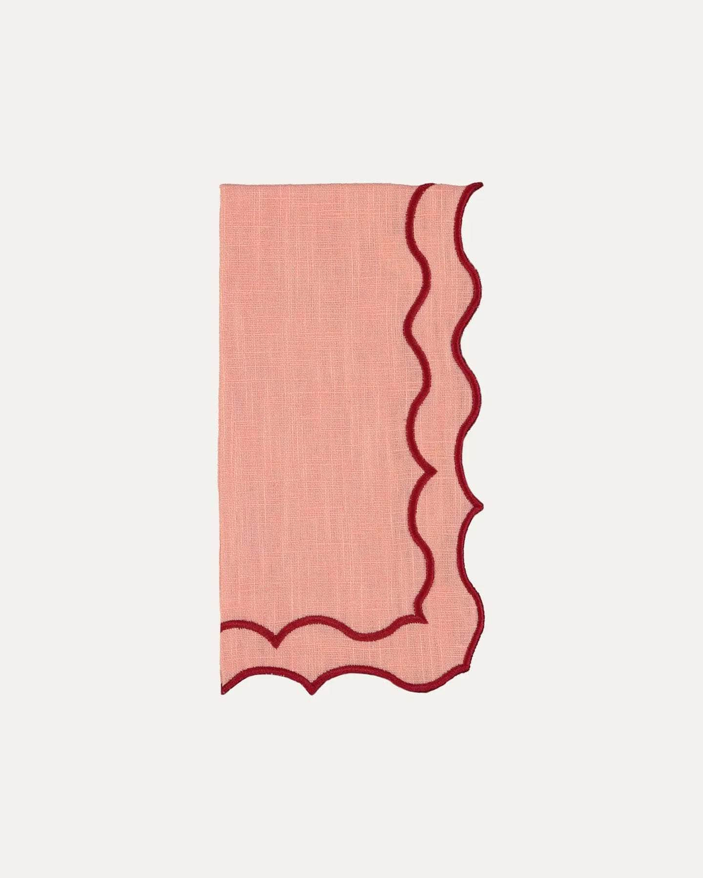 Navy Napkin, Peach Pink with Red