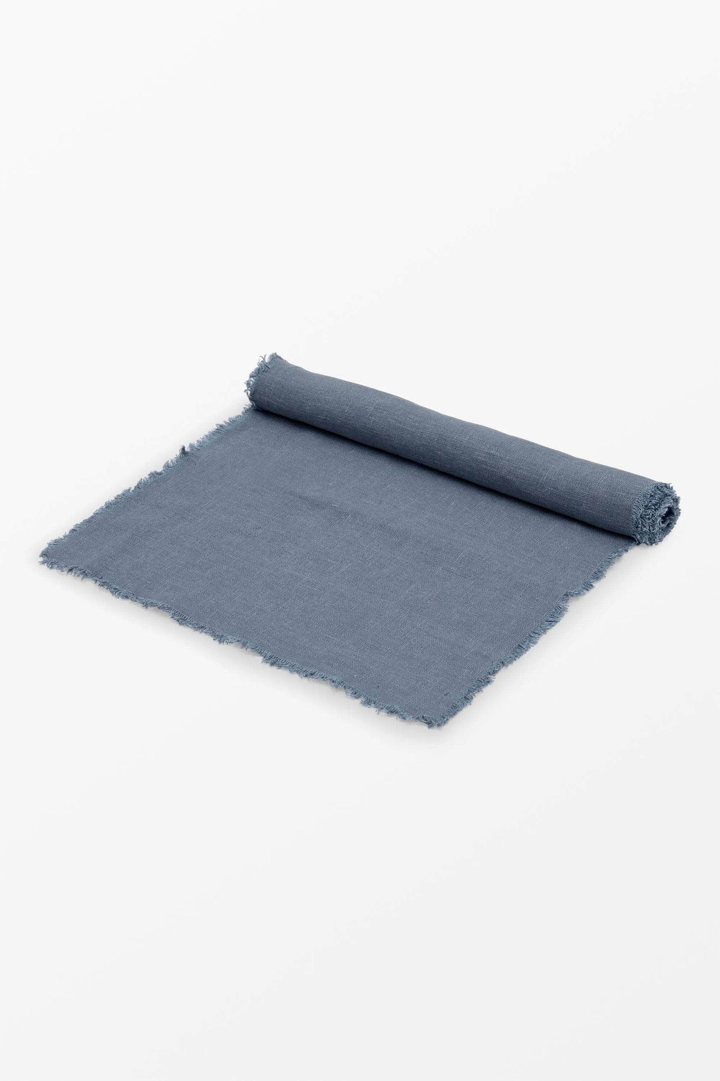 Fringed Linen Table Runner Blue