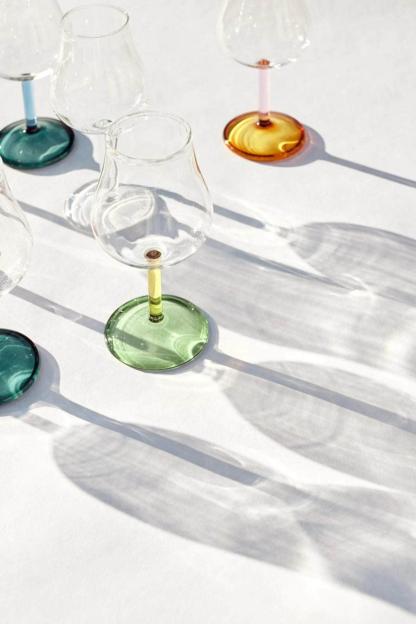 Hand Blown Tall Wine Glass in Yellow/Green