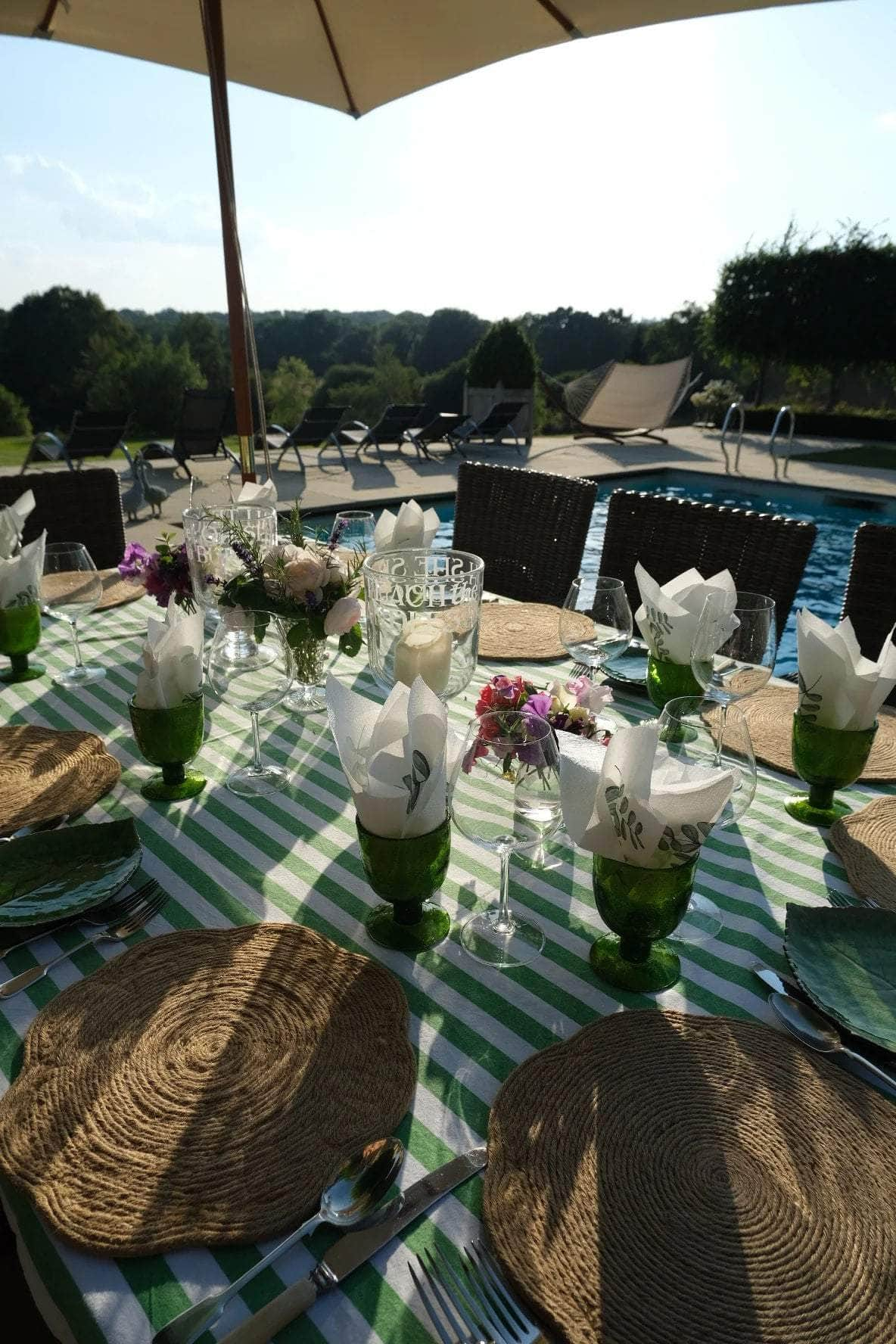 Green and White Broadway Stripe Tablecloth 100% cotton