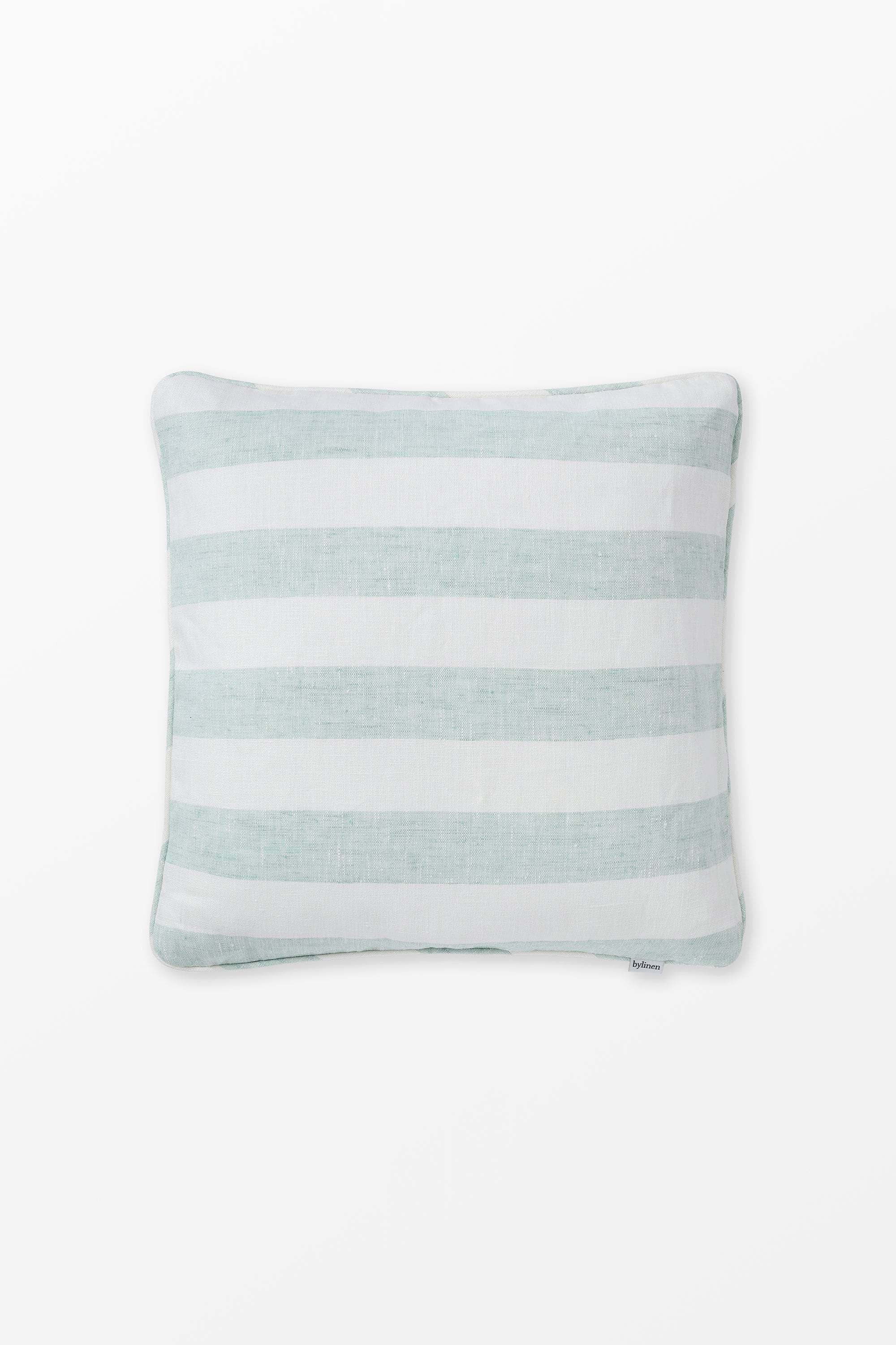 Turquoise + White Striped Linen Cushion