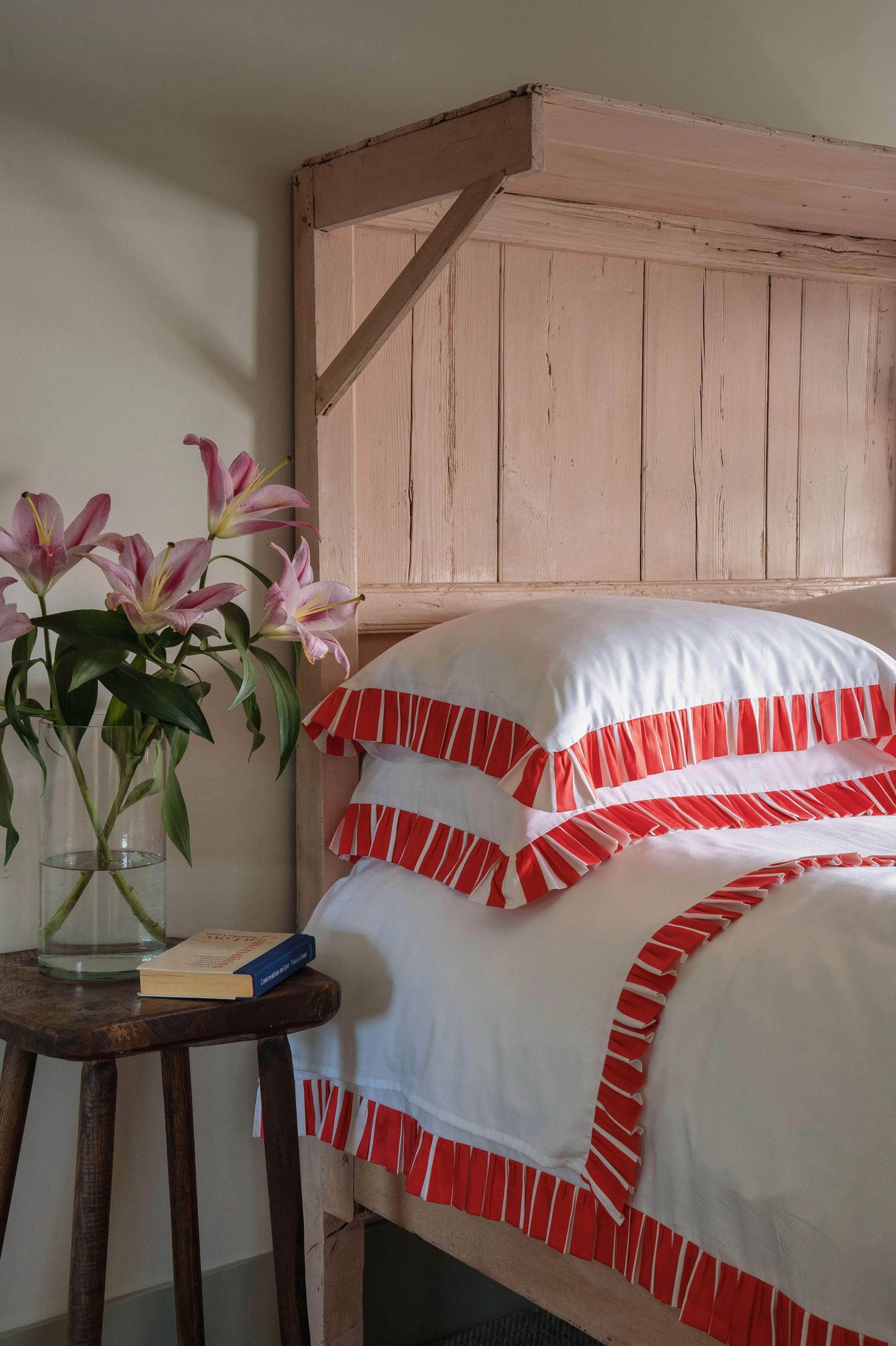 Red and White King Size Flat Sheet