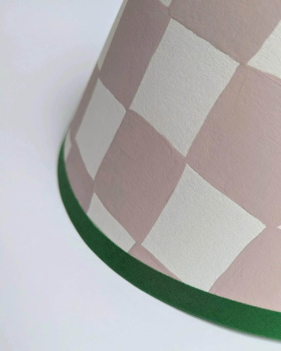 A Pair of Plaster Pink & Emerald Checkerboard Hand Painted Lampshades