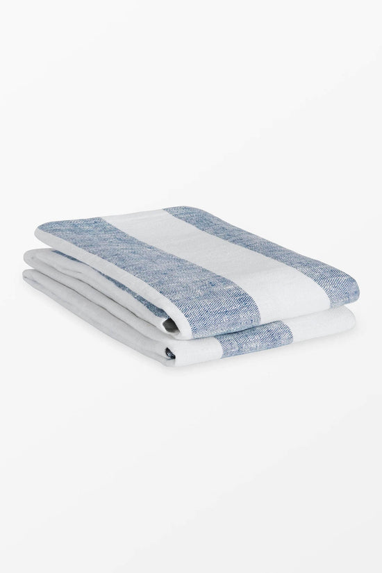 Blue + White Stripe Linen Kitchen Towels - Set of 2