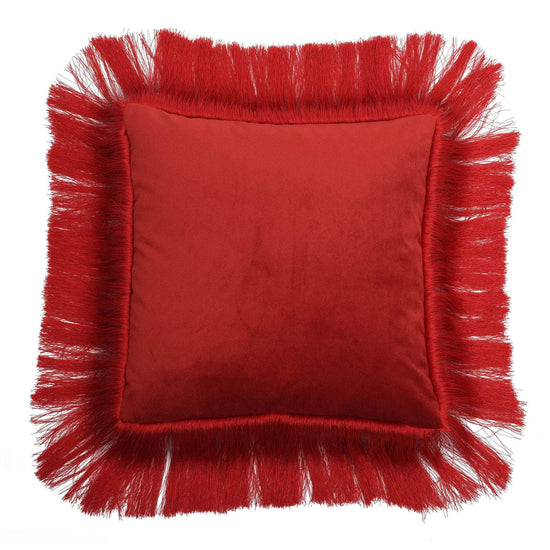 Silk Twill and Velvet Red Lobster-Print Cushion with Fringes