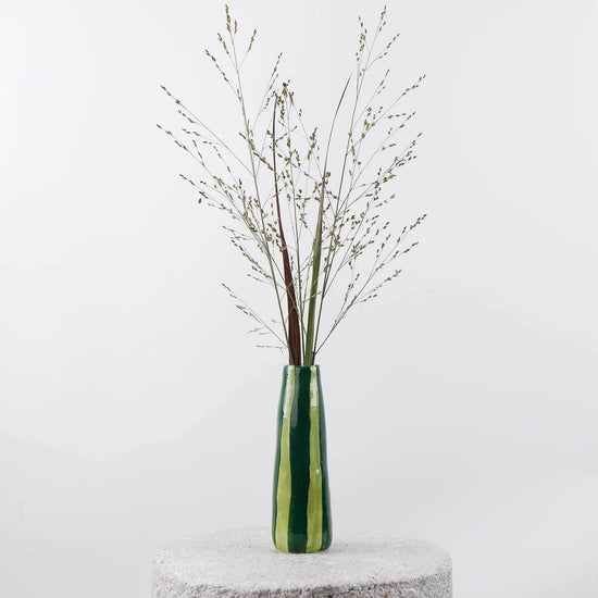 Green on Green Striped Stem Vase