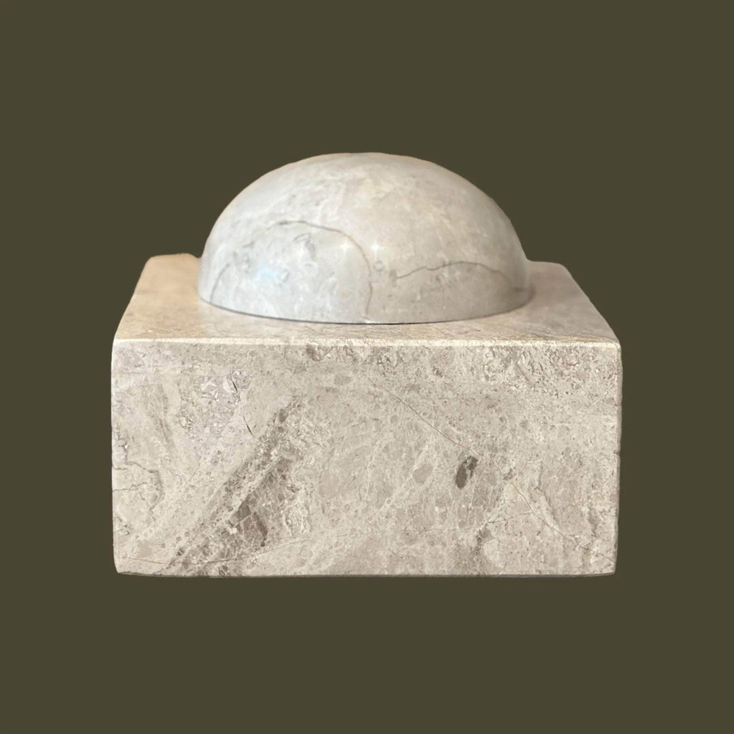 Taj Box: Small Cubed Storage Box in Oyster Italian Marble