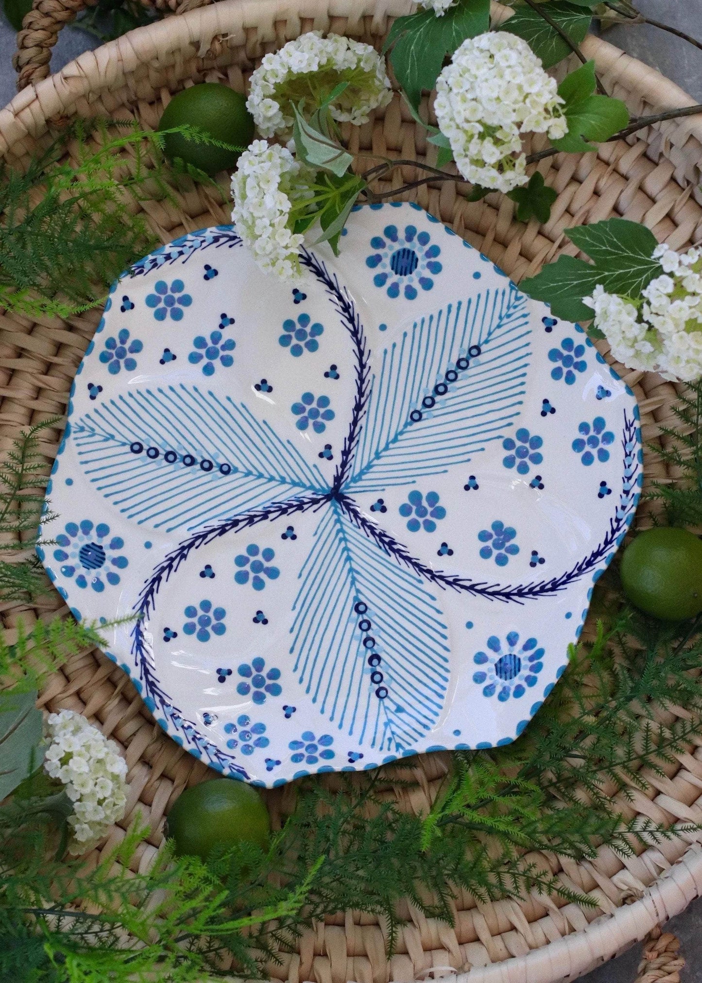 Set of 4 Side Plates OR Dinner Tulip Plates -  White and Blue