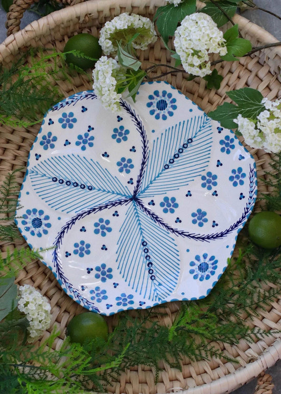 Set of 4 Side Plates OR Dinner Tulip Plates -  White and Blue
