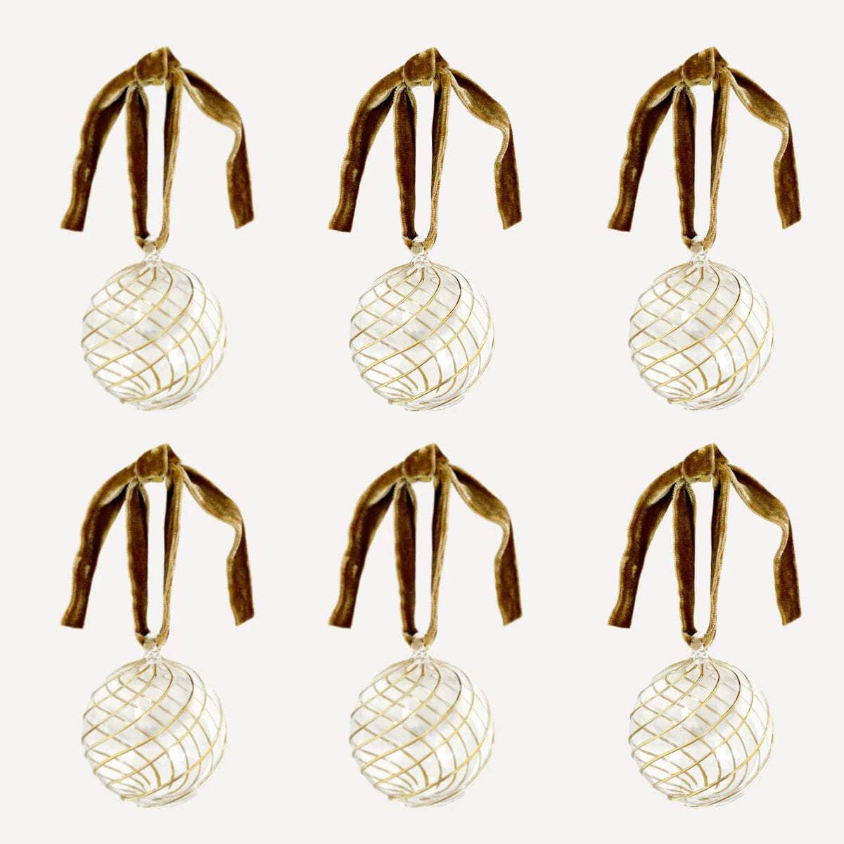 Box of Six Swirl Glass Baubles - Gold