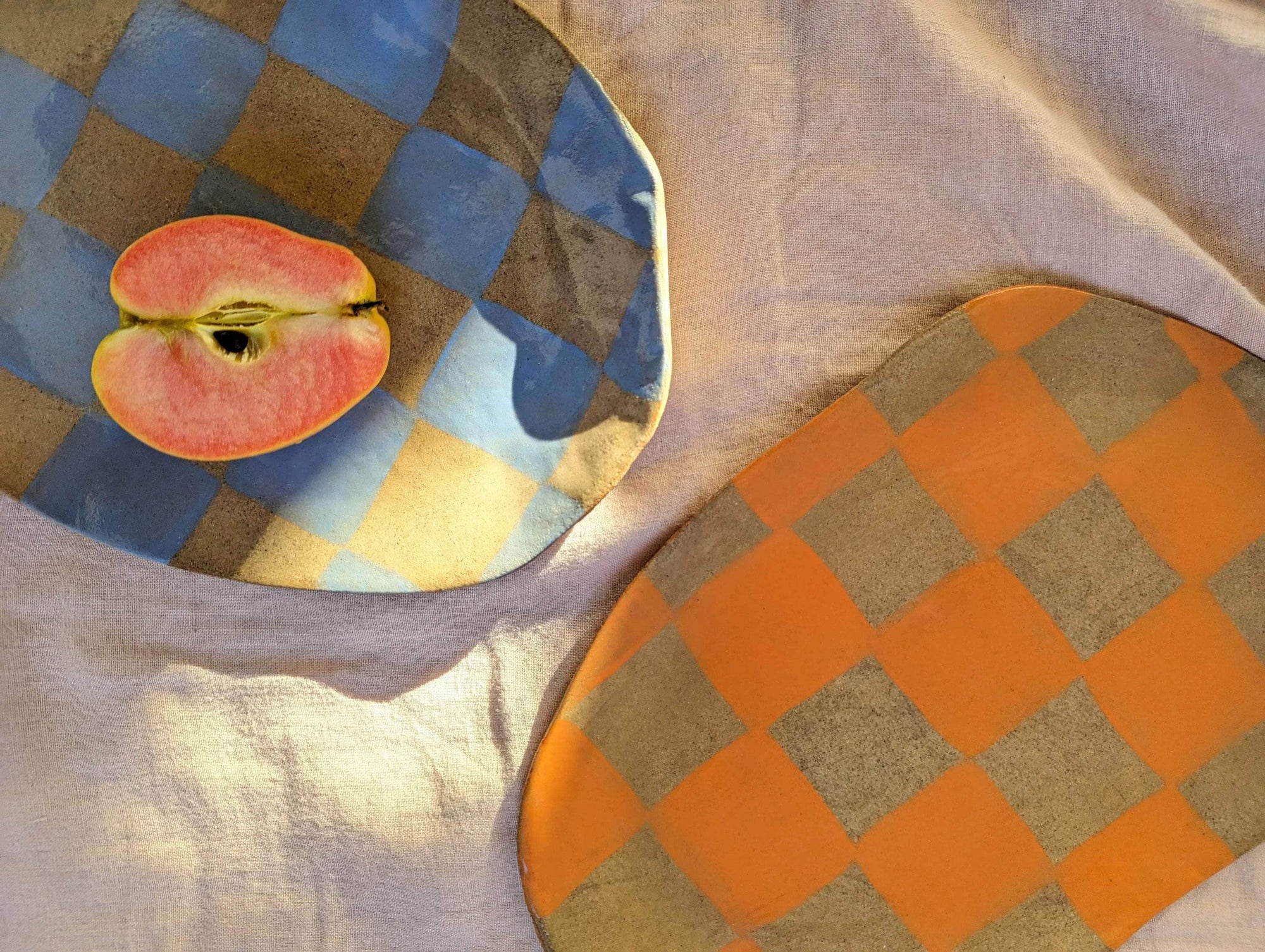 Orange Checks Oval Plate