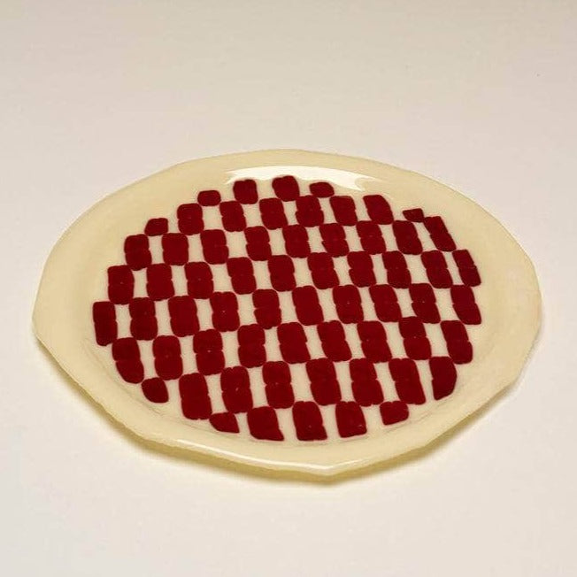 Red Beige Rounded Decorative Tray