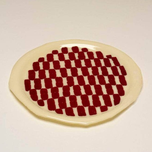 Red Beige Rounded Decorative Tray