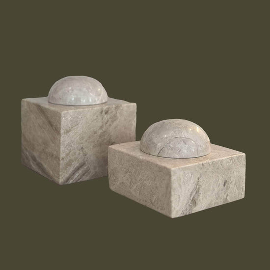 Load image into Gallery viewer, Taj Box: Large Cubed Storage Box in Oyster Italian Marble
