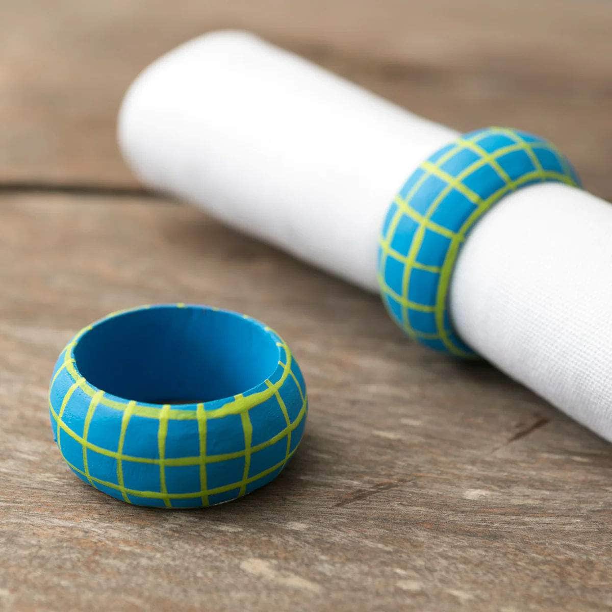 Wooden Check Napkin Holder - Turquoise