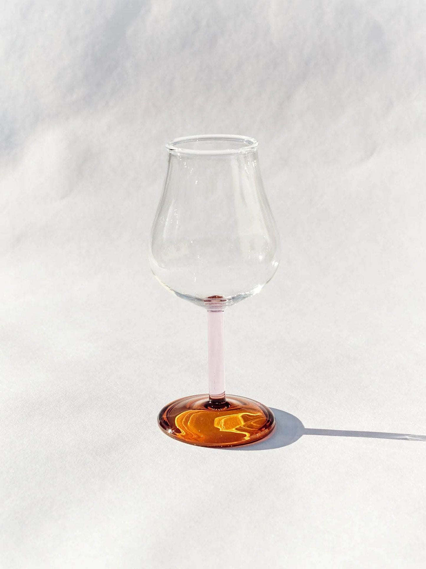 Hand Blown Tall Wine Glass in Pink/Amber