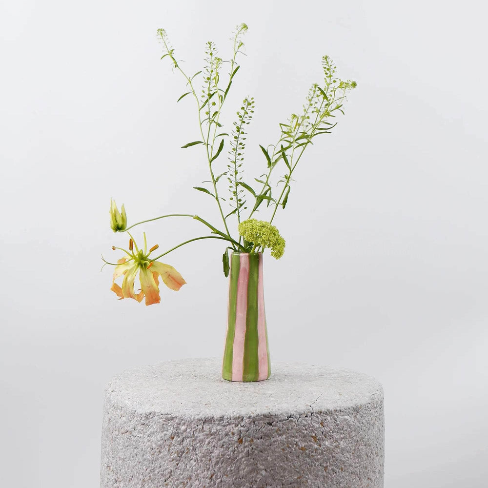 Lime on Pink Striped Stem Vase