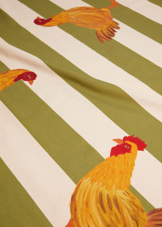 Cotton Green Striped Rooster Tablecloth