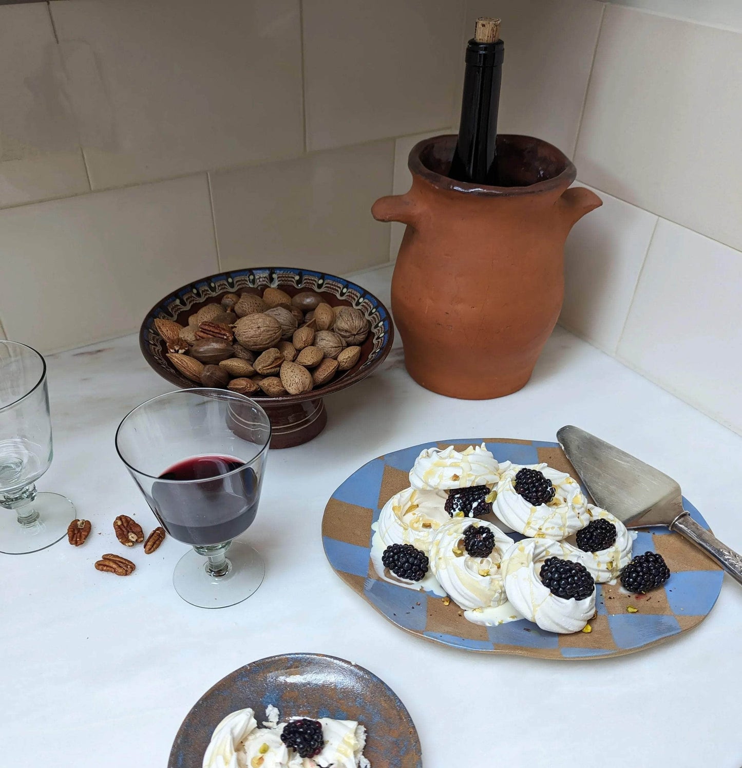 Blue Check Oval Serving Platter