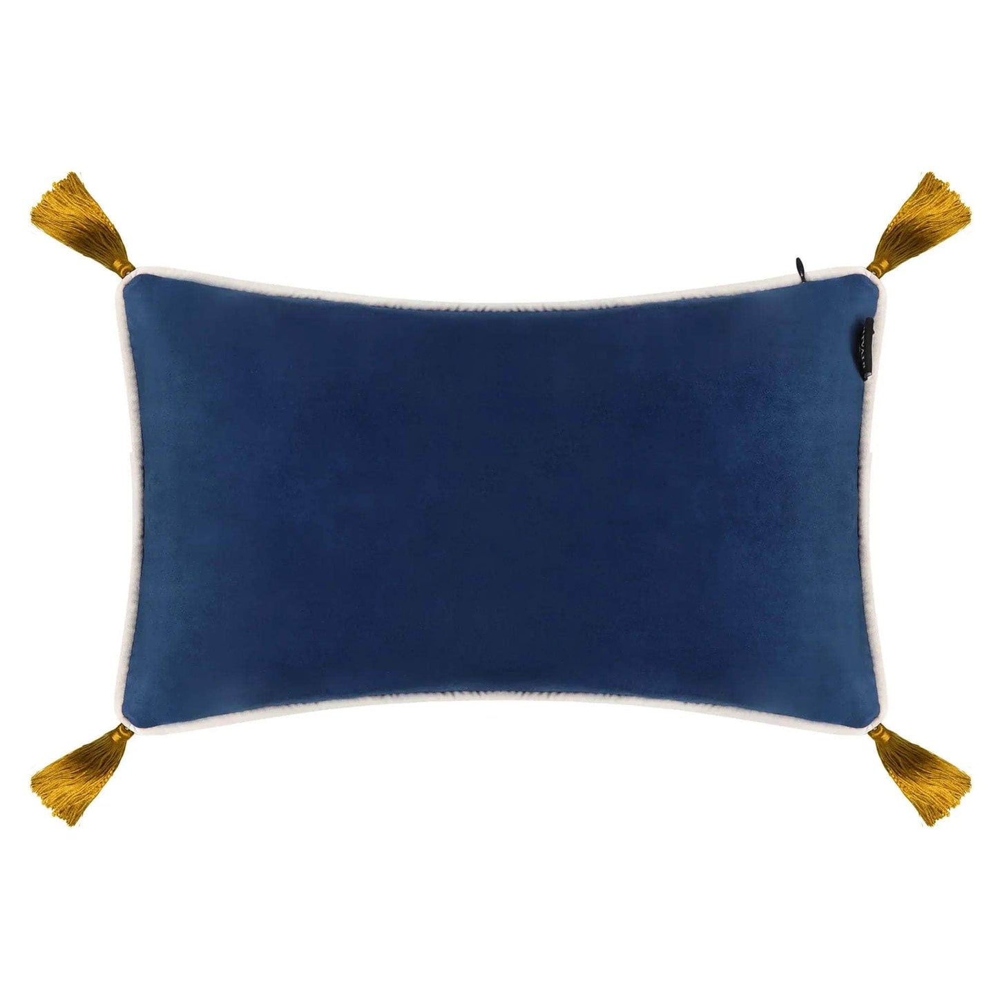 Navy Blue Velvet Rectangular Cushion with Ochre Tassels