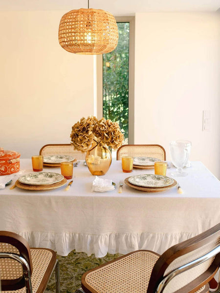 Ruffle Linen/Cotton Tablecloth, White