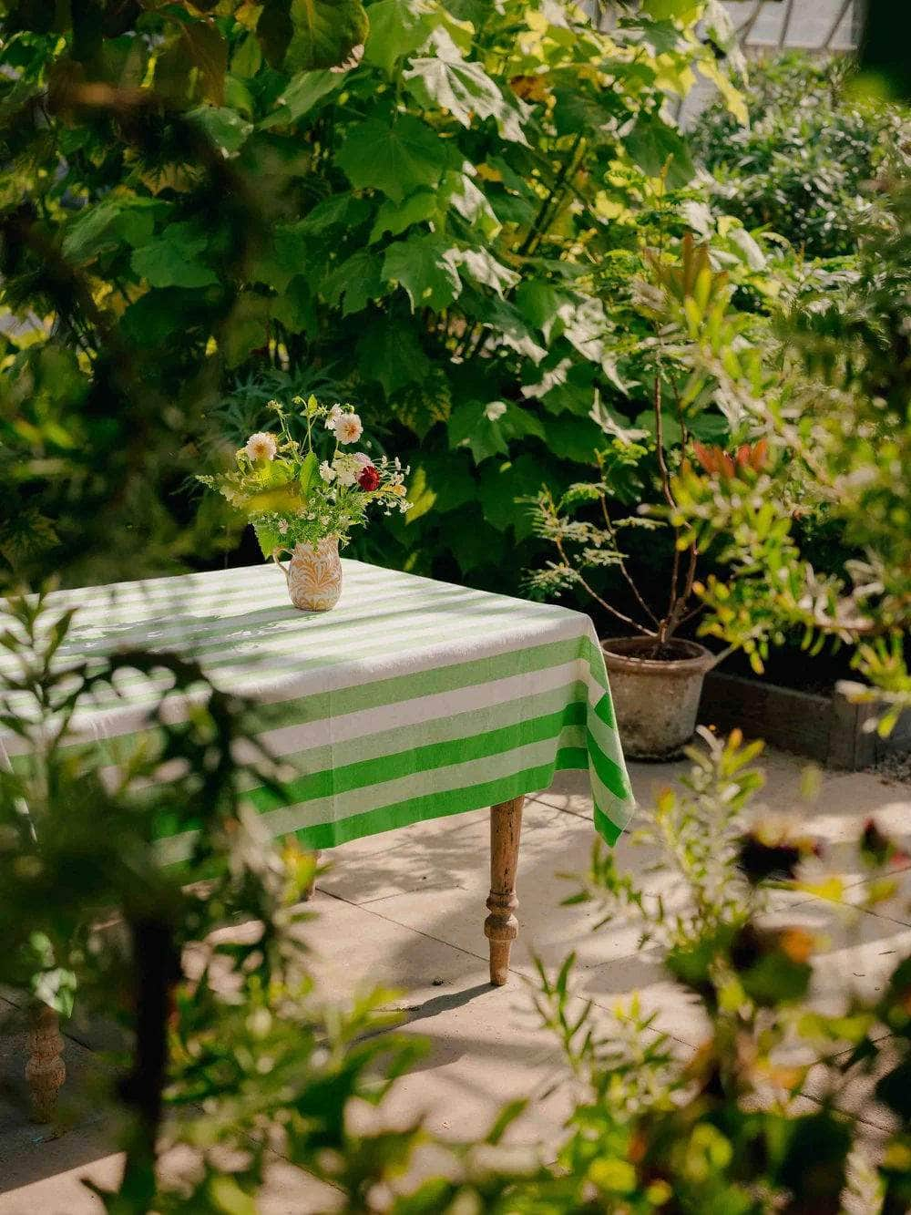 Lush Green Stripe Tablecloth