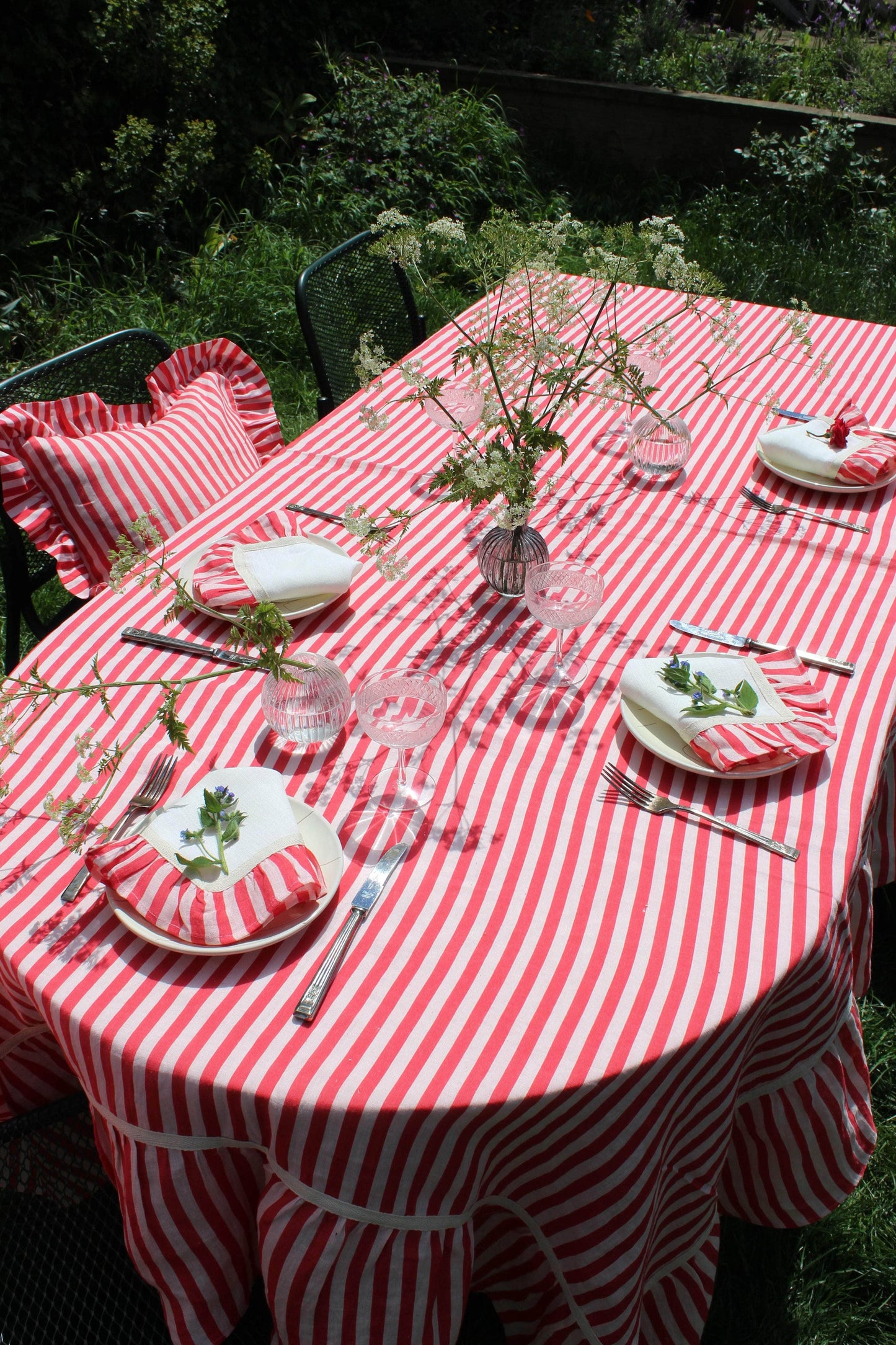 Cherry Red Candy Stripe Tablecloth