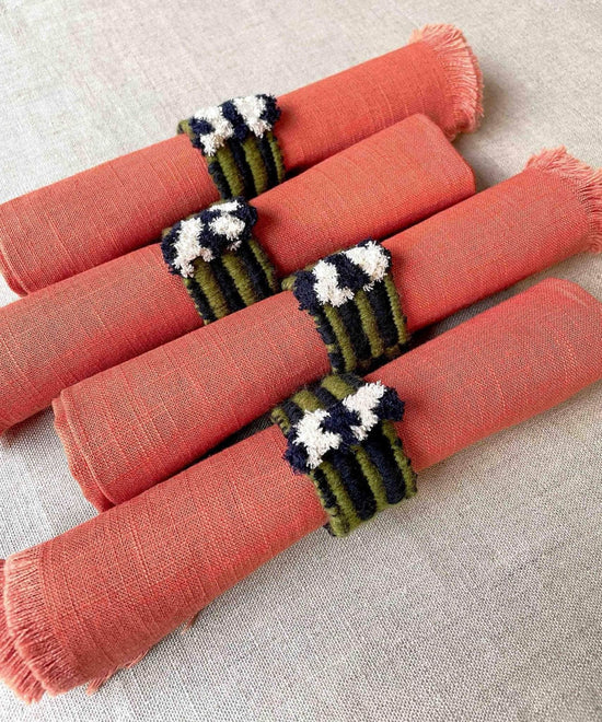 Coral Frayed Edge Linen Napkins | Set of 4