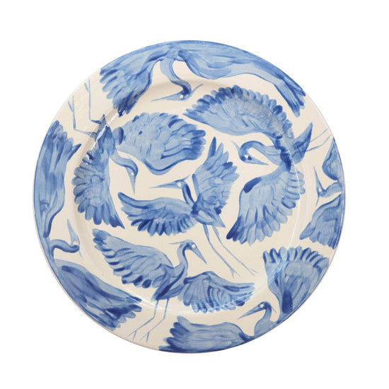 Heron Hand Painted Dinner Plate - Royal Blue