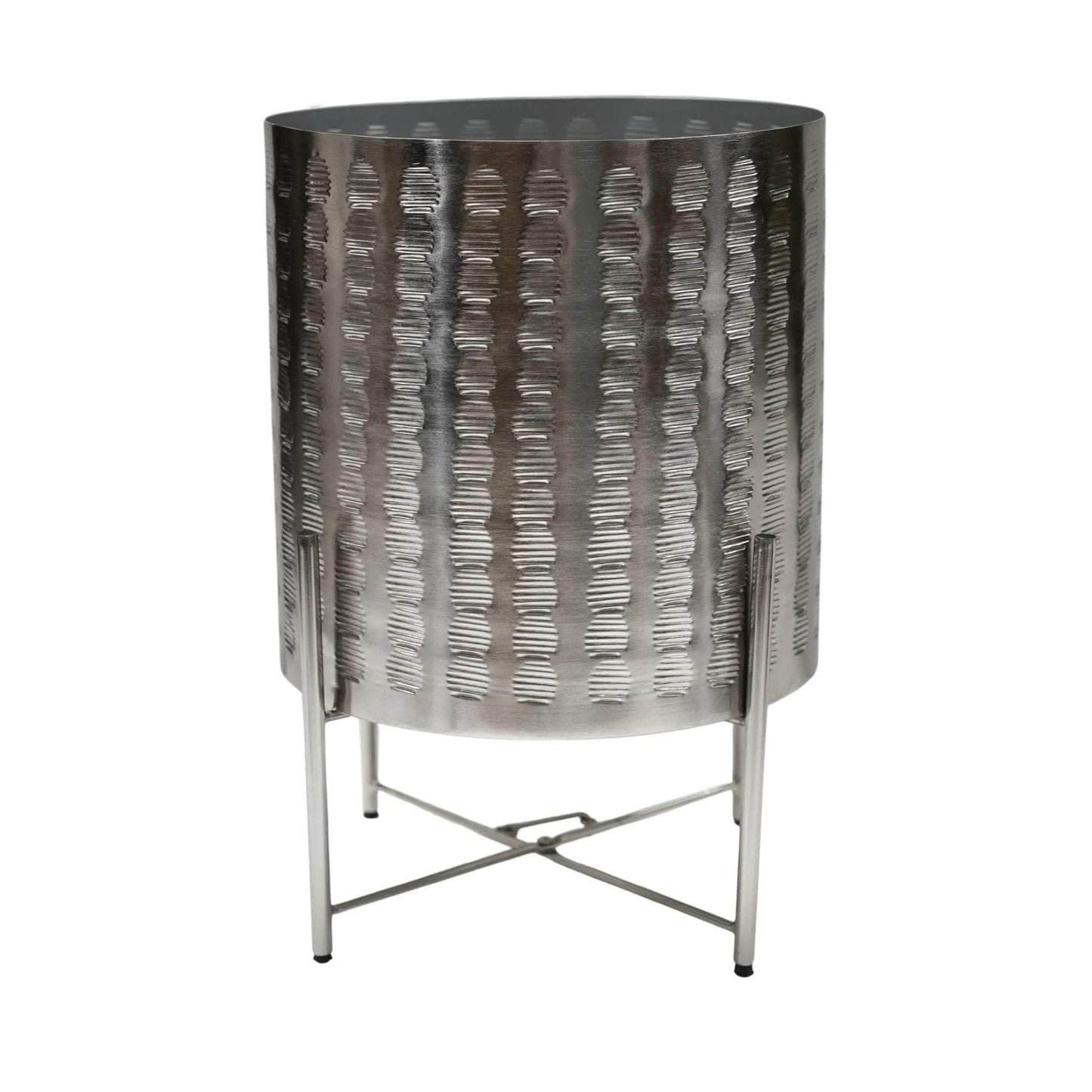 Zendaya Silver Embossed Metal Planter with Stand