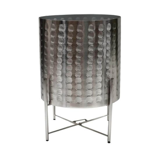 Zendaya Silver Embossed Metal Planter with Stand
