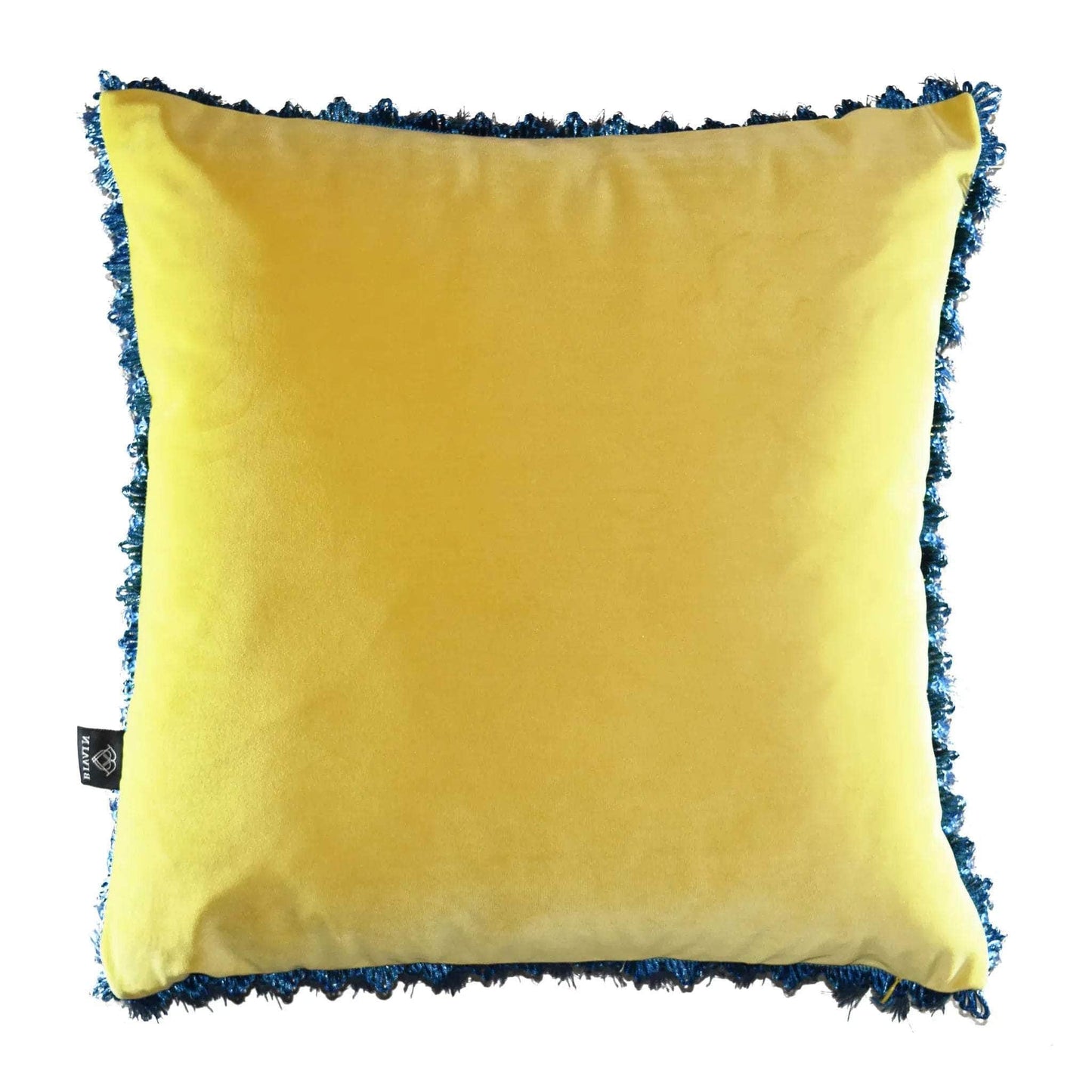 Velvet Frog Print Rana Lime Yellow Cushion with Tassels