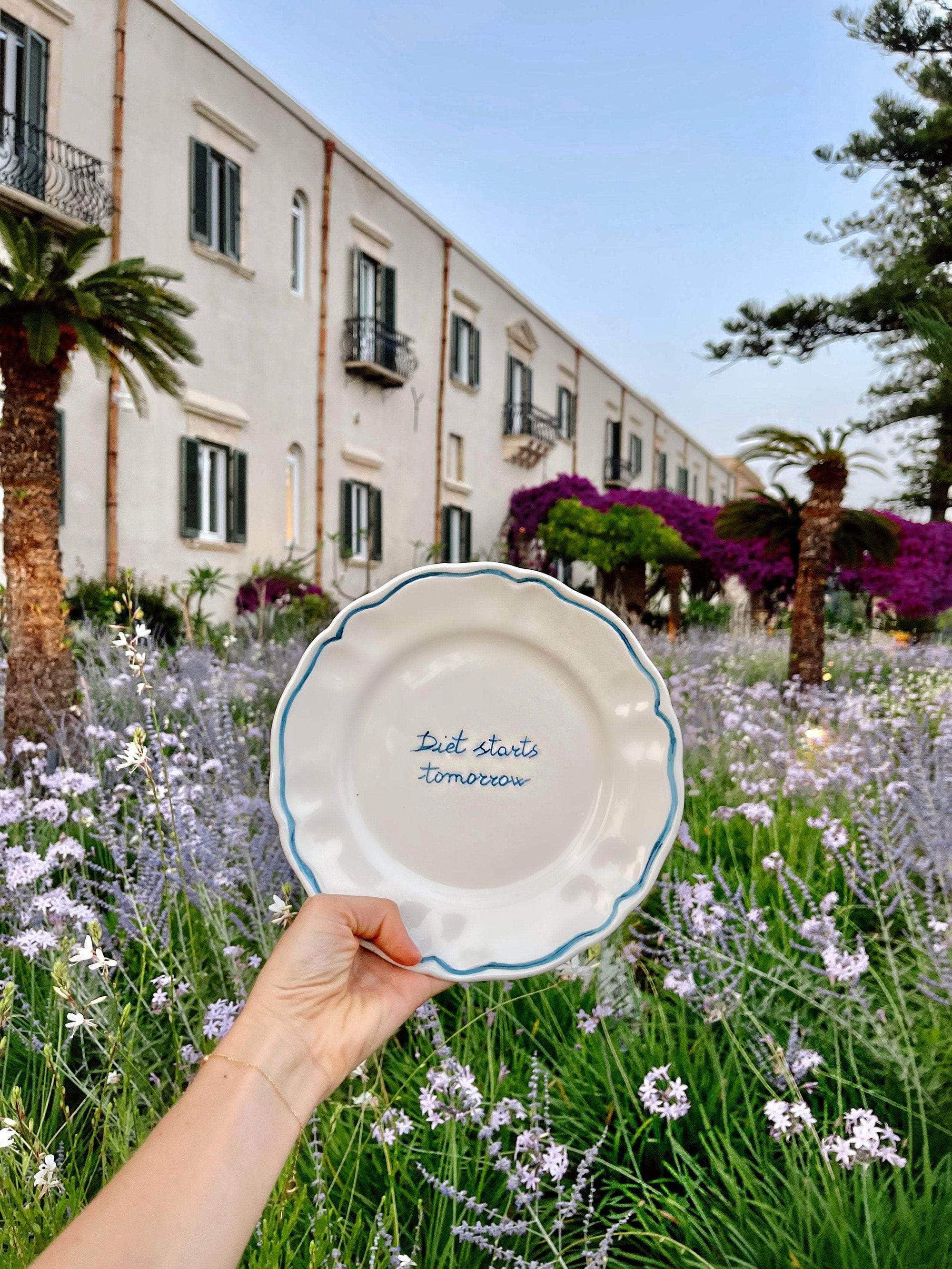 Ceramic "Diet Starts Tomorrow" Scalloped Plate | Set of 6