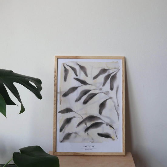 A4 - 'Amongst' Beige Yellow & Charcoal Grey Leaf Print