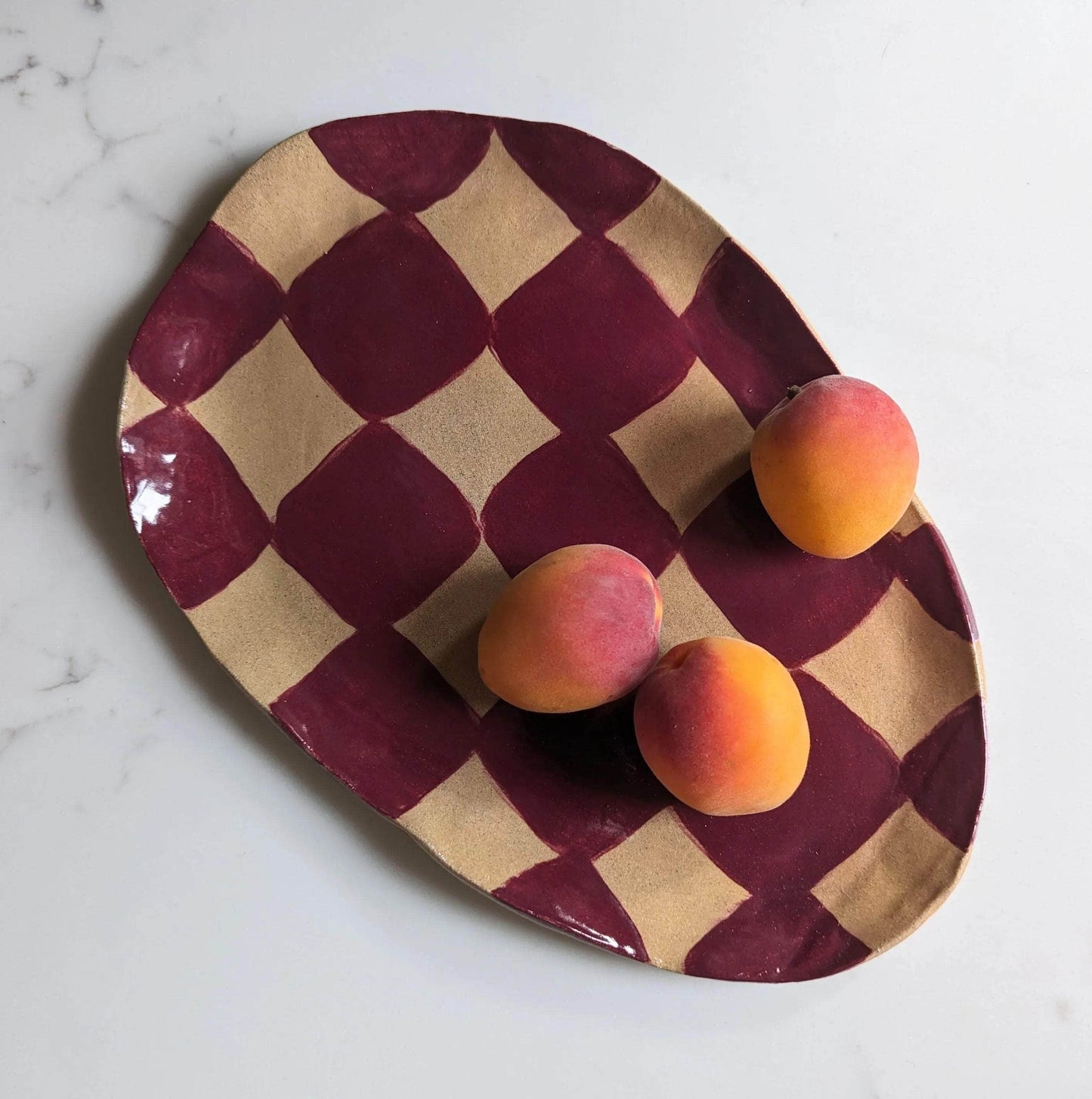 Burgundy Checks Serving Platter