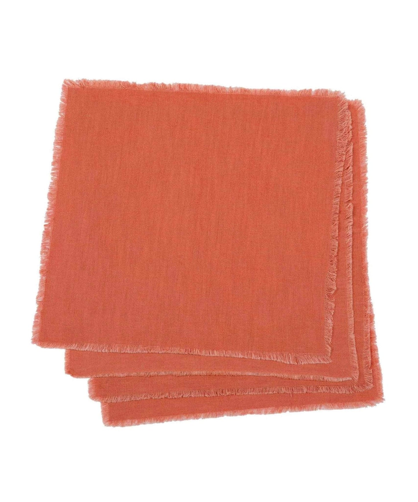 Coral Frayed Edge Linen Napkins | Set of 4