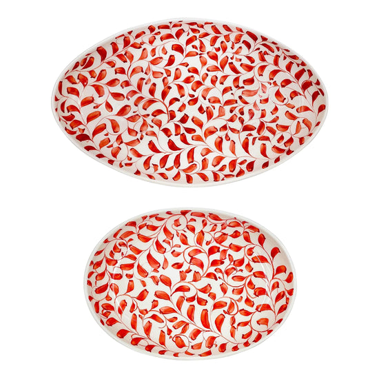Load image into Gallery viewer, Set of Two Serving Platters in Red, Scroll
