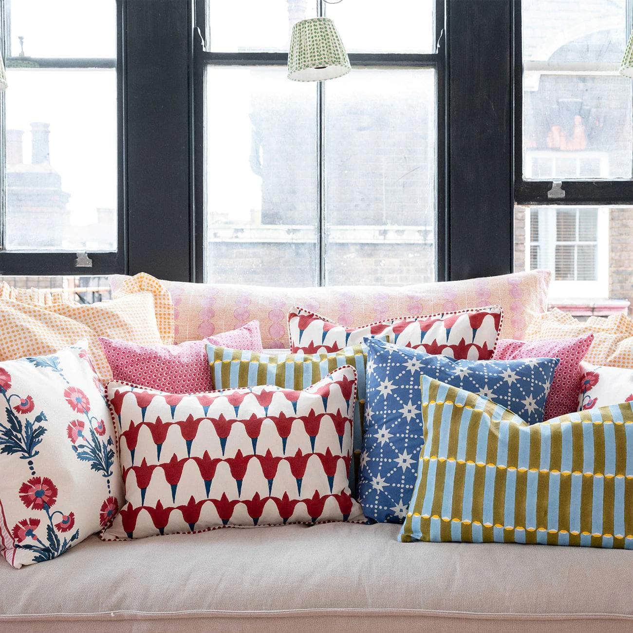 Piped Tulip Iron Indigo Cushion