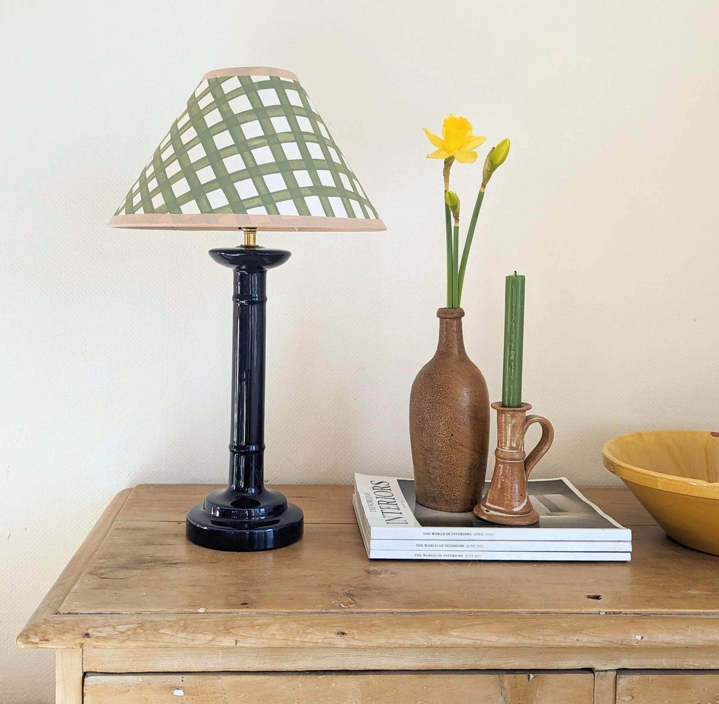 Green & Cream Gingham Paper Lampshade
