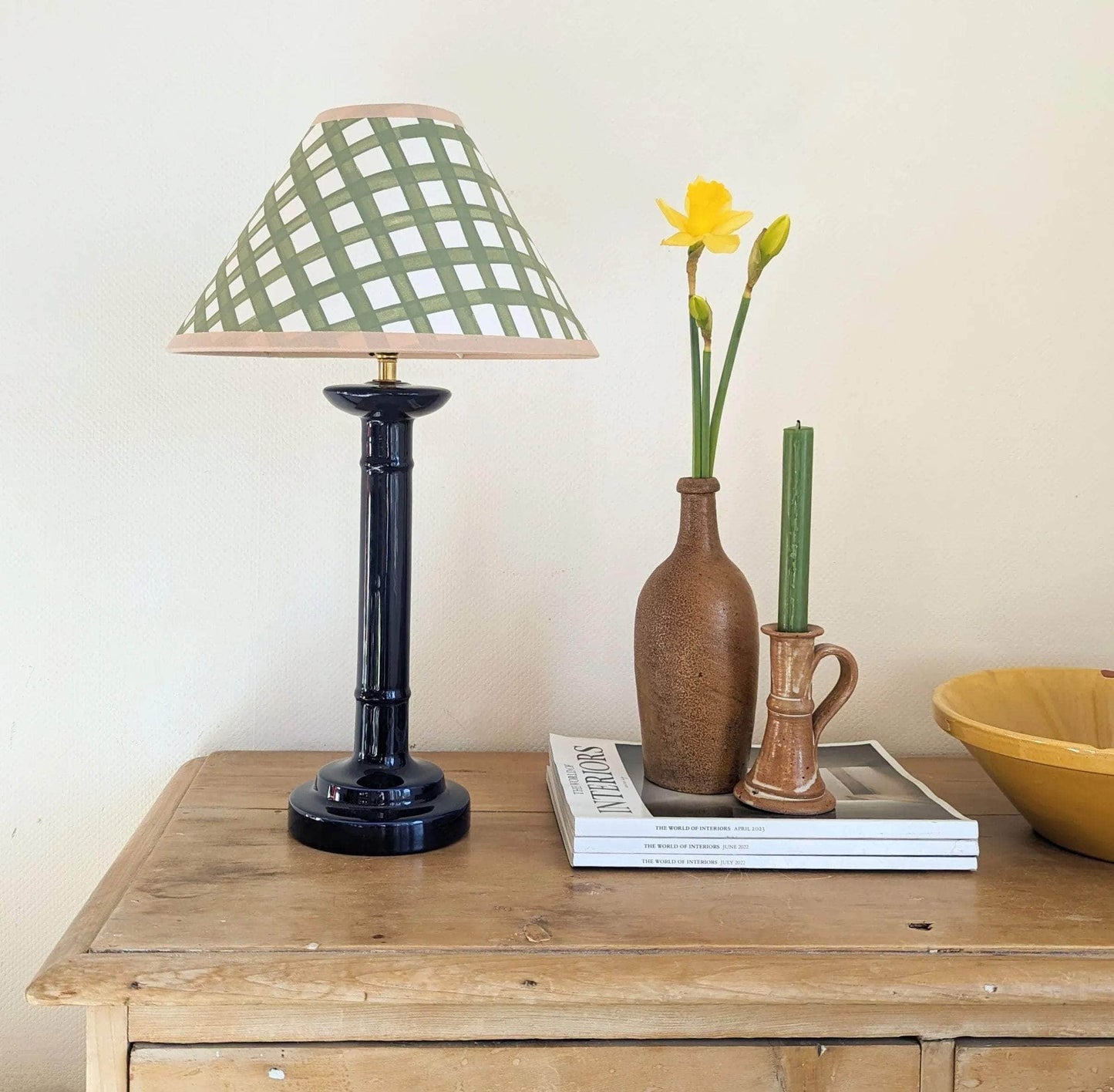 Green & Cream Gingham Paper Lampshade