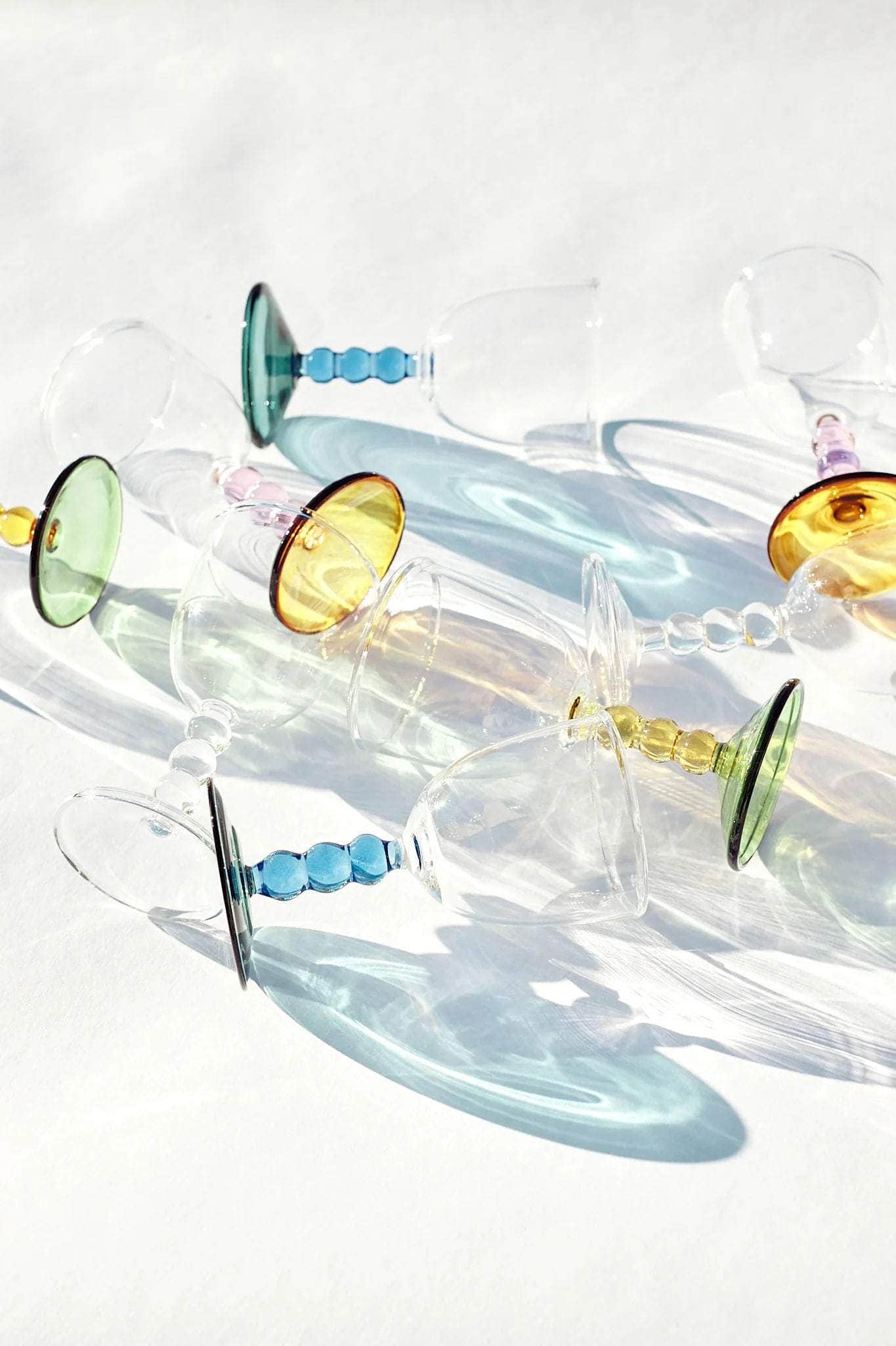 Hand Blown Circle Stem Wine Glass in Blue/Teal