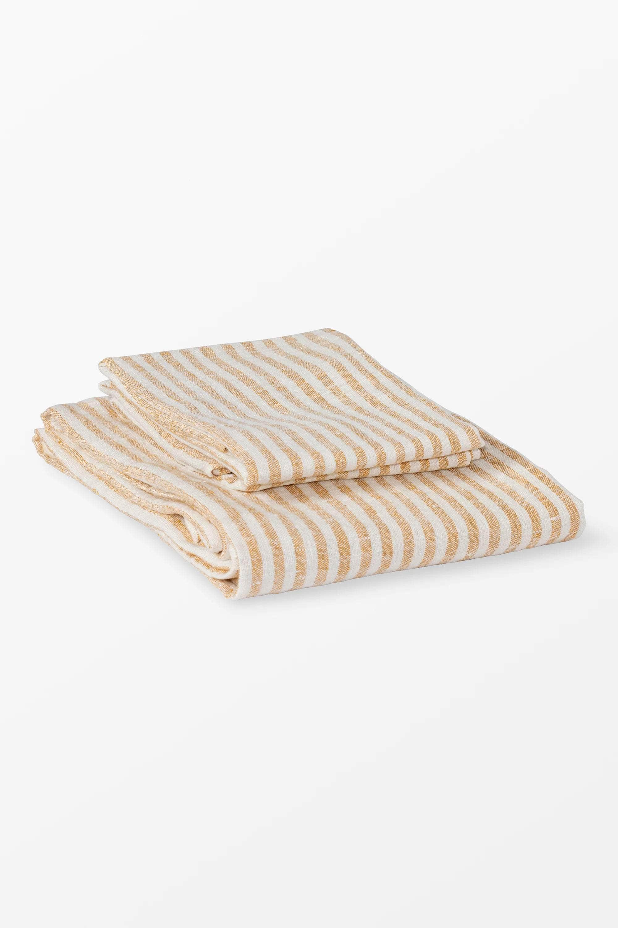 Yellow + White Stripe Linen Kitchen Towels - Set of 2
