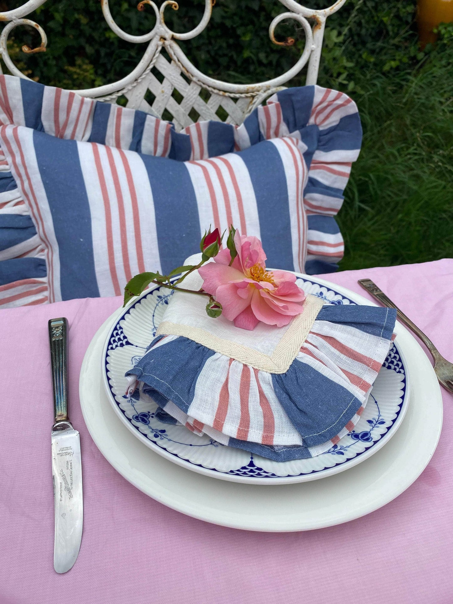 Azure & Blush Broken Stripe - Set of 2 Napkins