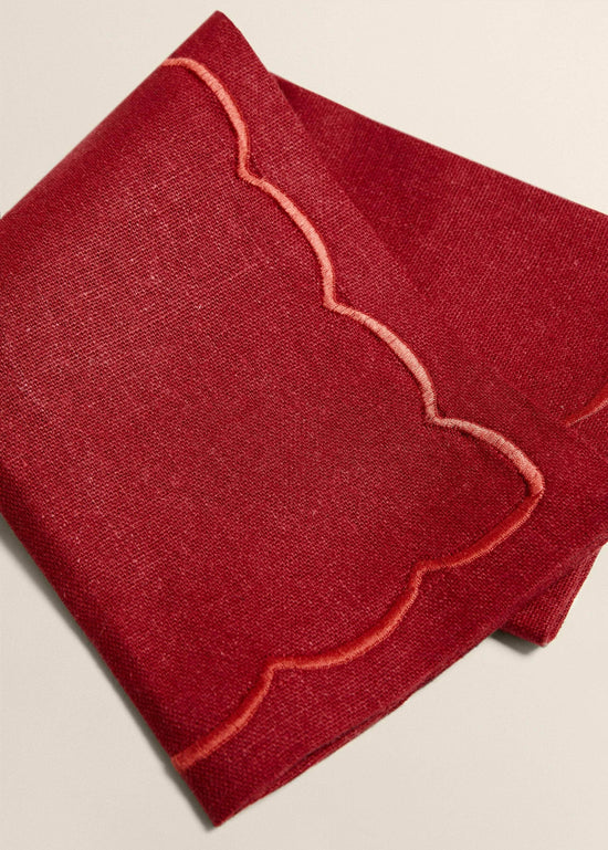 Dark Red Linen Embroidered Napkins (Set of 2)